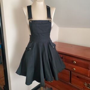 Unique Vintage Black Pinafore Overall Dress Size XS